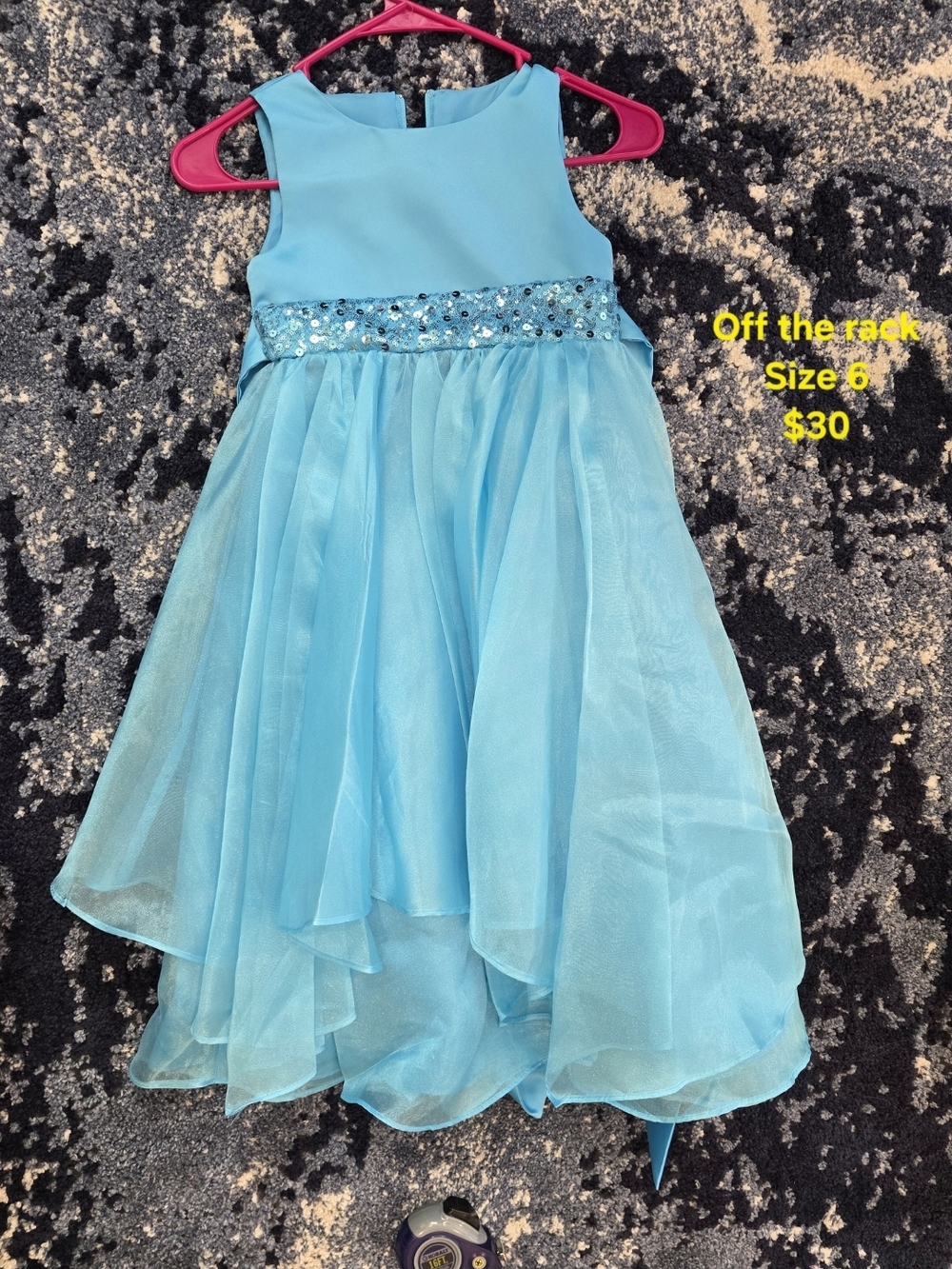 Off the Rack Girls' Aqua Sequin Waist Party Dress